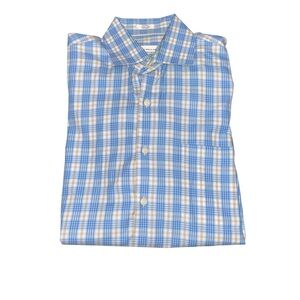 Peter Millar Men’s Sky Blue and Cream Long Sleeve Button-Up Check Shirt Medium